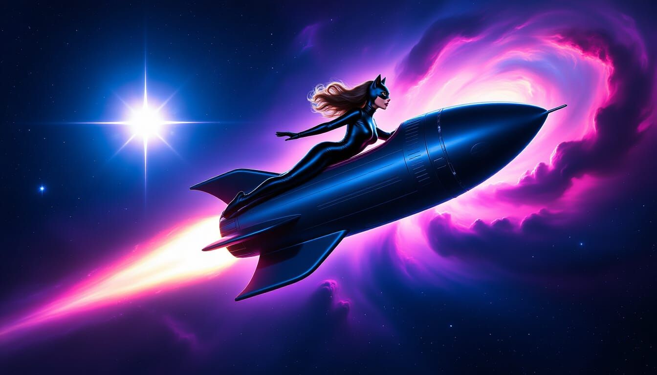 Woman in Cat Suit Orbits Sirius on Rubber Duck Rocket