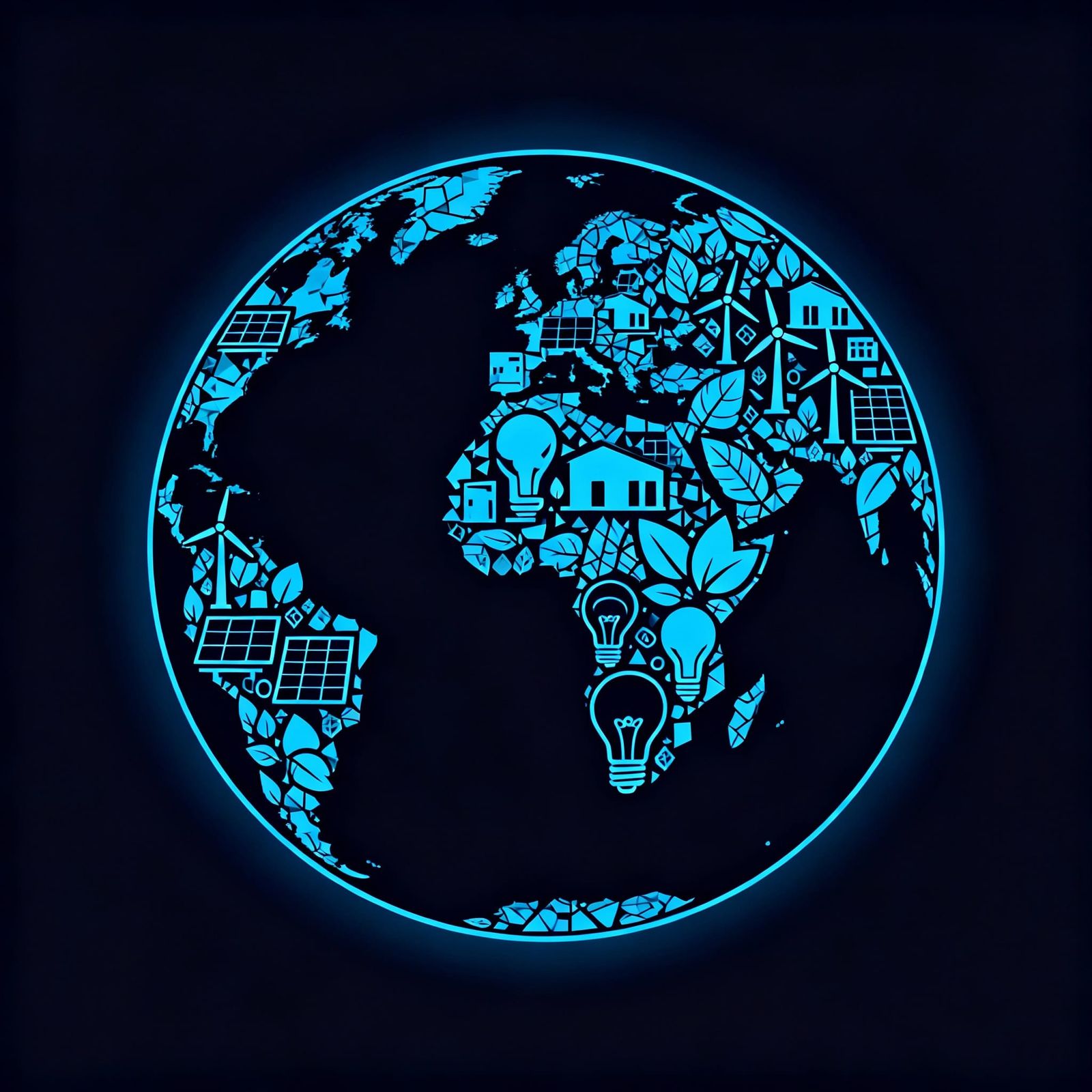 Monochromatic Globe Logo with Renewable Energy Icons