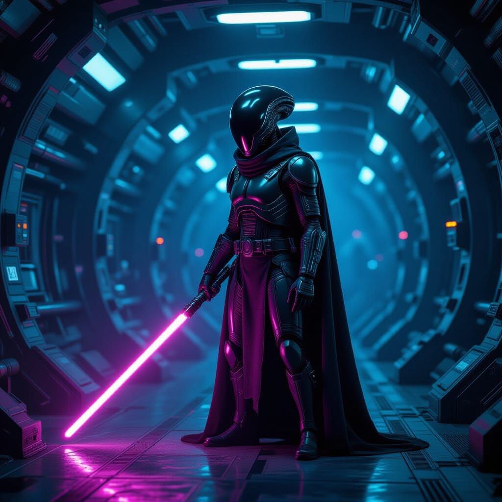 Surreal Alien Warrior in Biomechanical Sci-Fi Setting