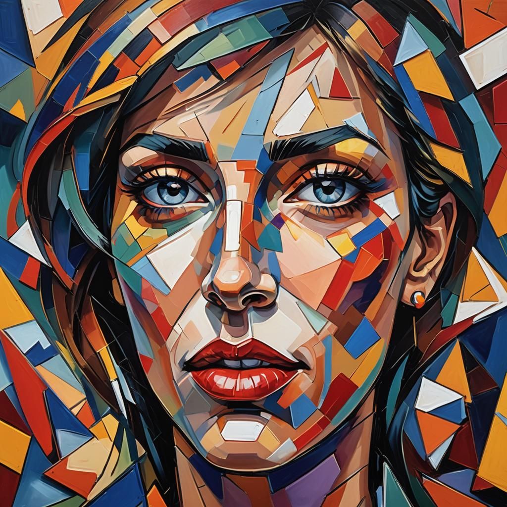 Cubist Woman's Portrait in Geometric Fauvism Style