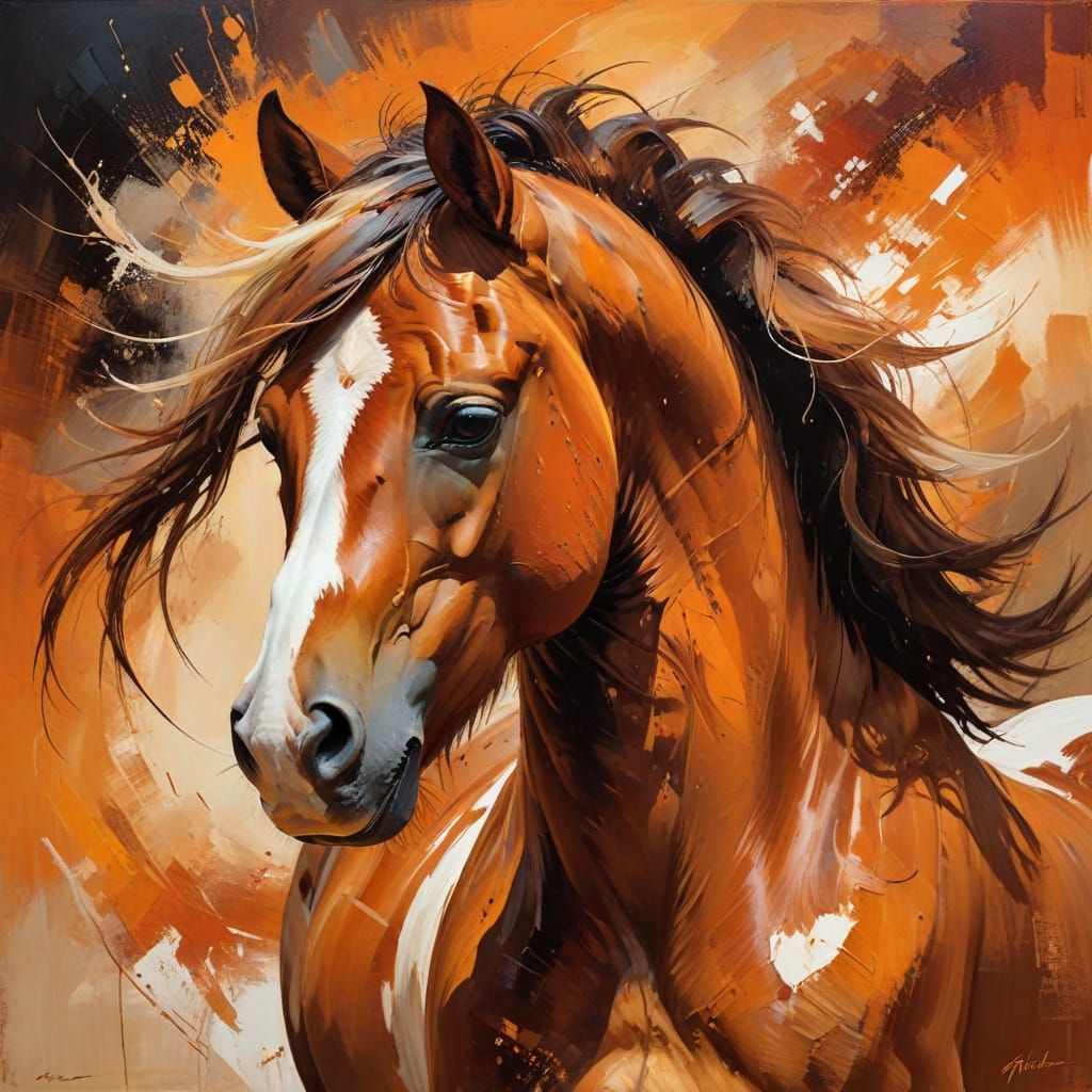 Wild Horse Portrait in Vibrant, Abstract Style