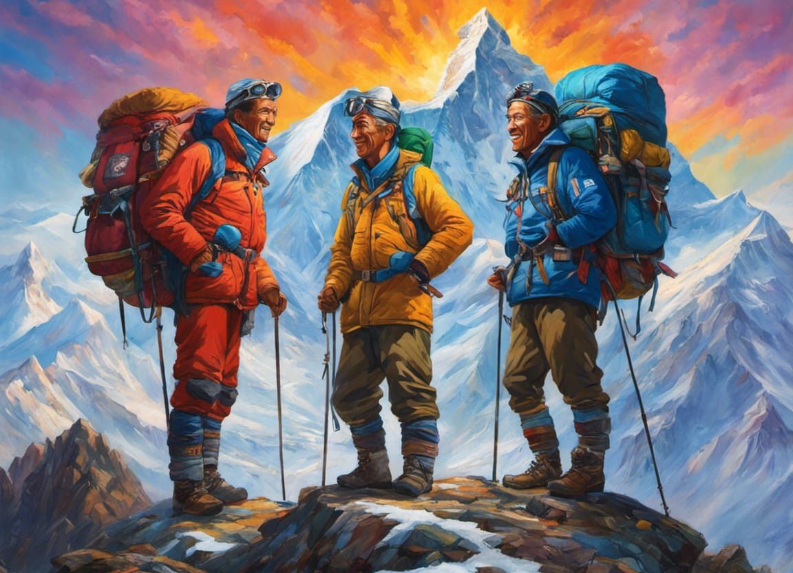 Hillary and Tenzing Conquer Everest: A Hyperdetailed Paintin...