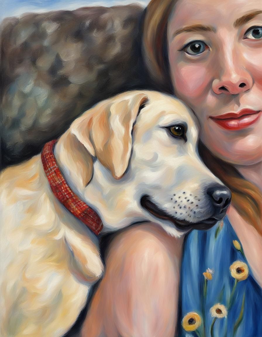 Woman and Dog as Renoir-Style Oil Painting