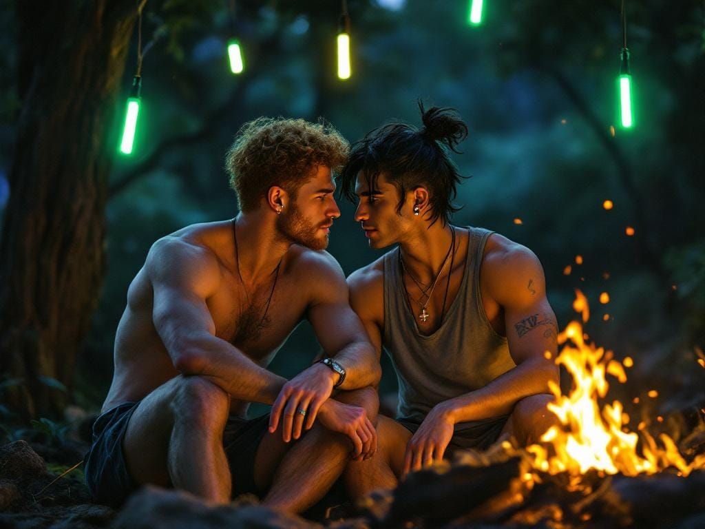 Romantic Campfire Scene with Ethereal Glow
