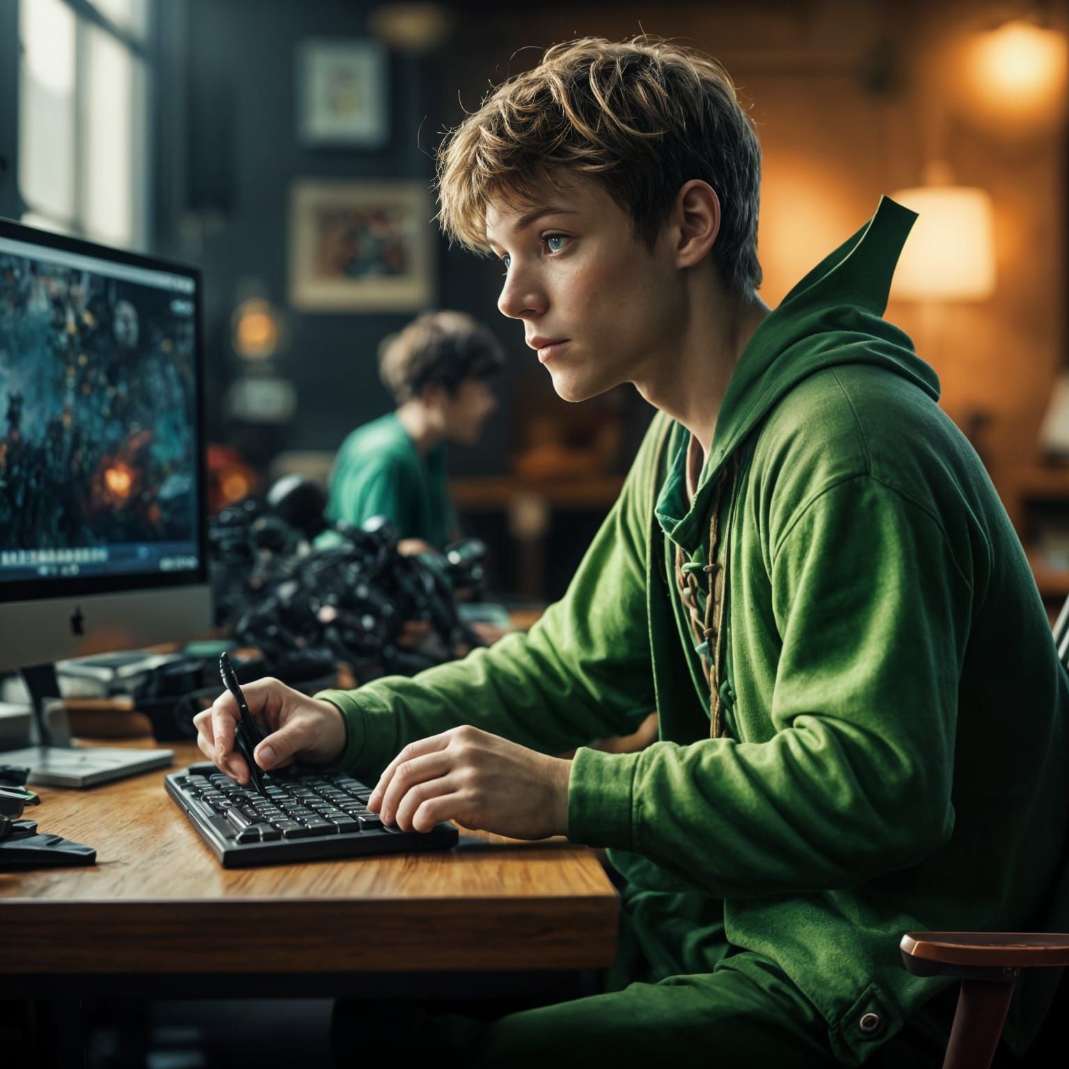 Peter Pan Engages in a Video Game in Modern Times