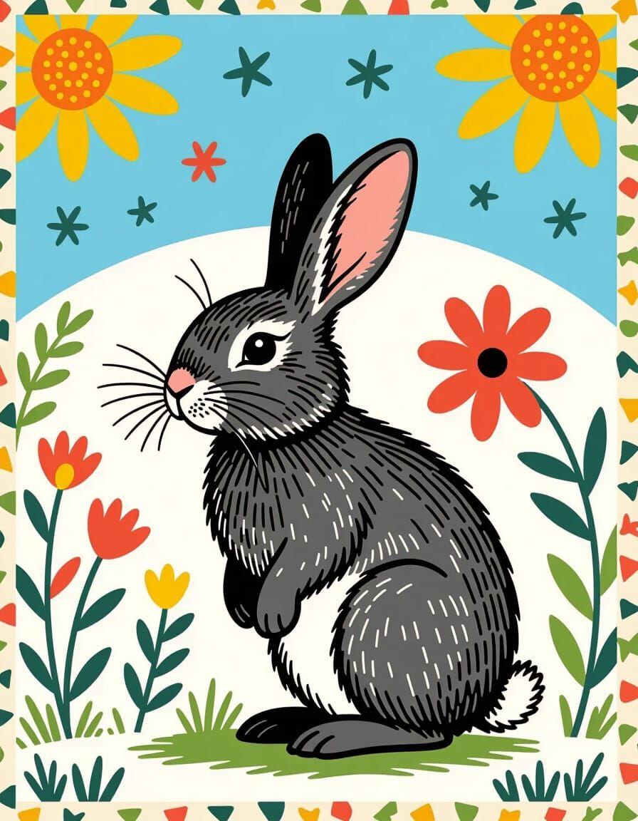 Coloring Book Rabbit in Children's Illustration Style