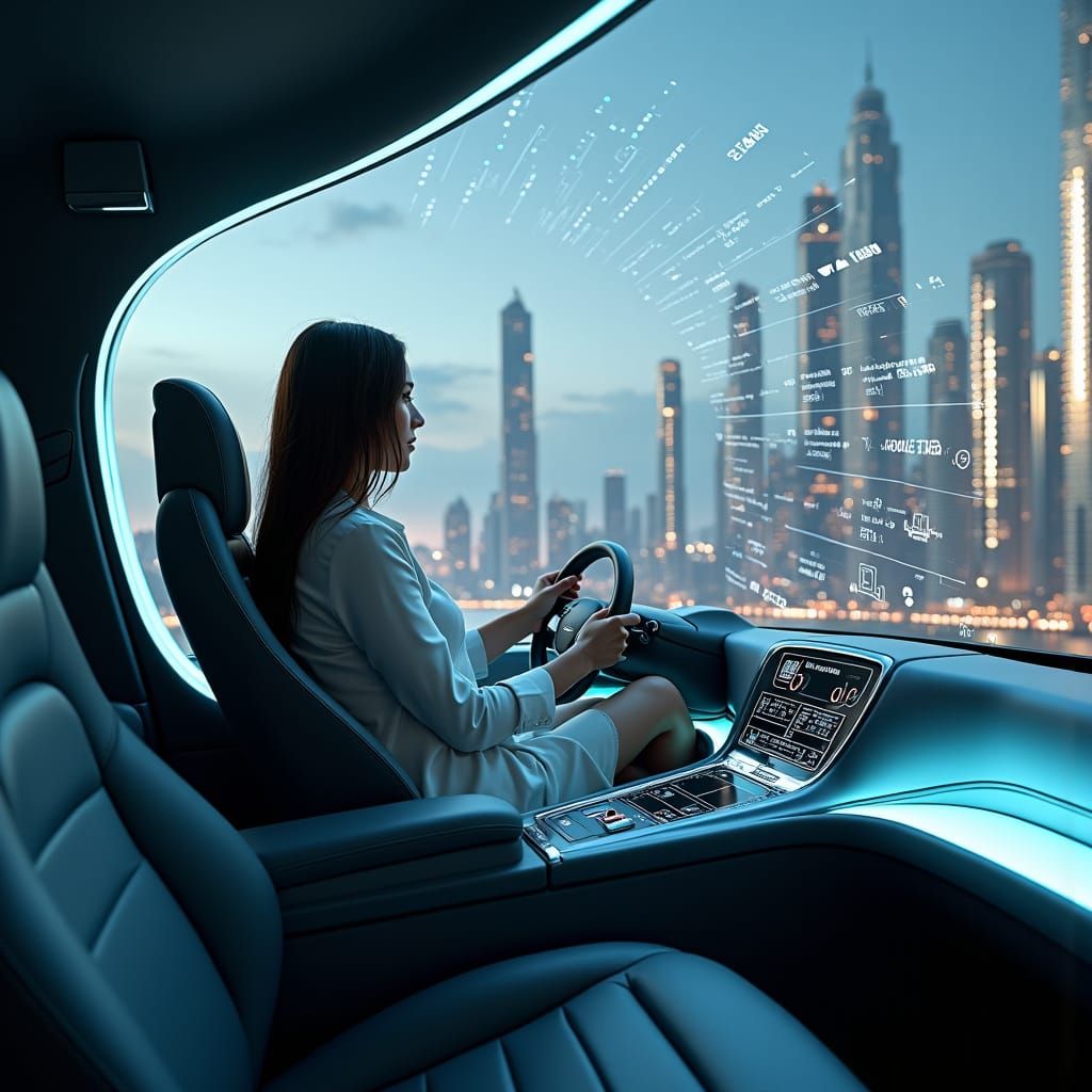 Futuristic Flying Car Over Neon Cityscape