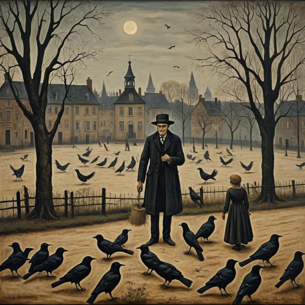 Scarecrow's Surreal Gift: An Oil Painting