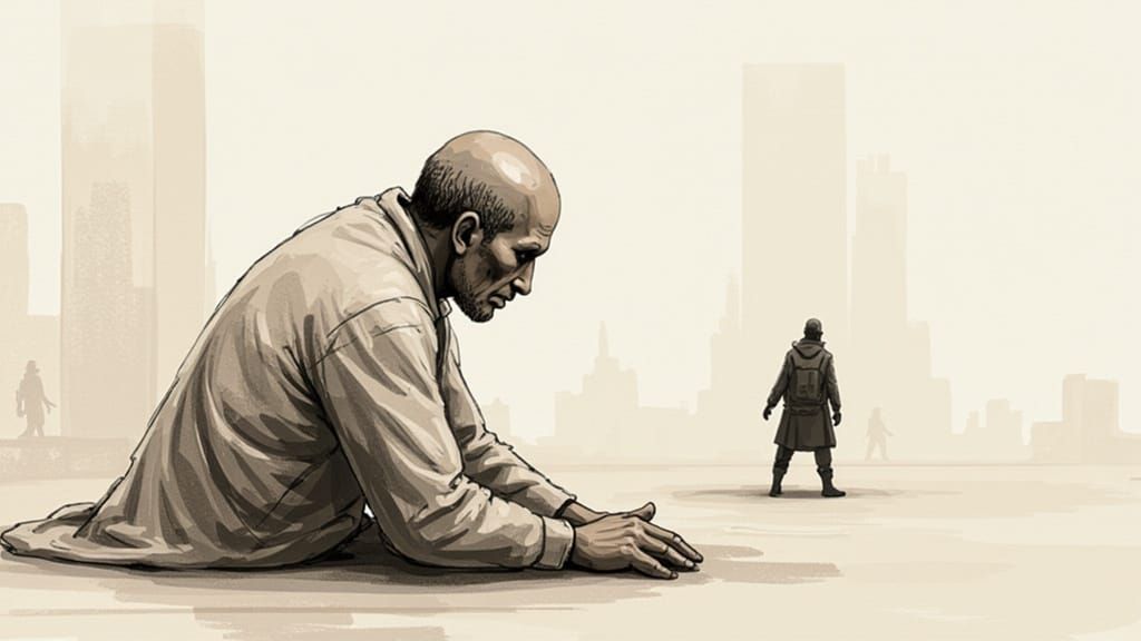 Vibrant Watercolor Portrait of an Old Panhandler