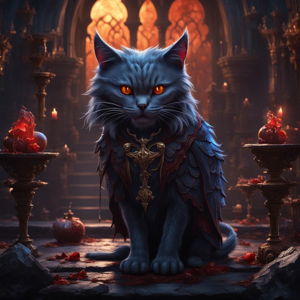 Detailed Vampire Cat Fantasy Concept Art
