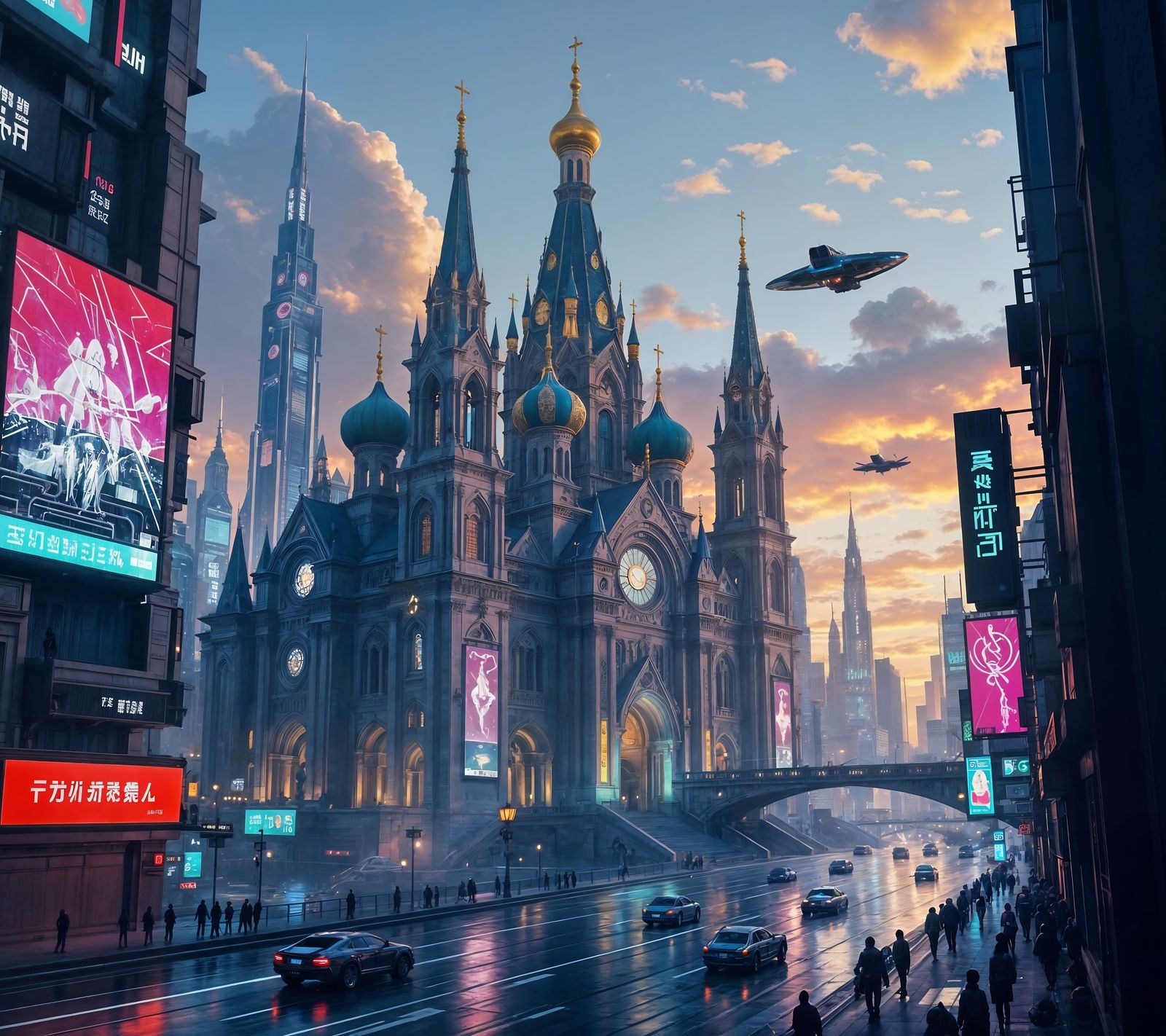 Cathedral in Cyberpunk City on Mars