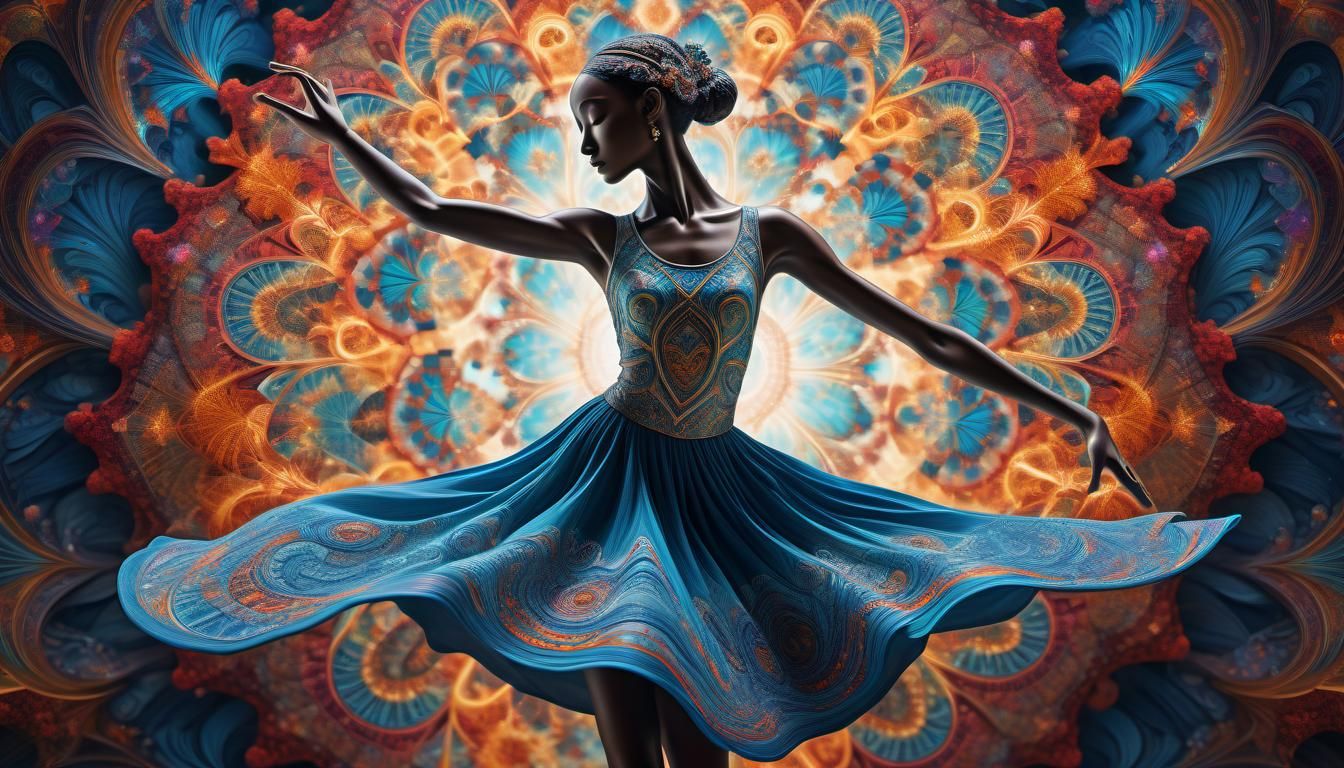 Dreamlike Dancer Figurine with Fractal Backdrop