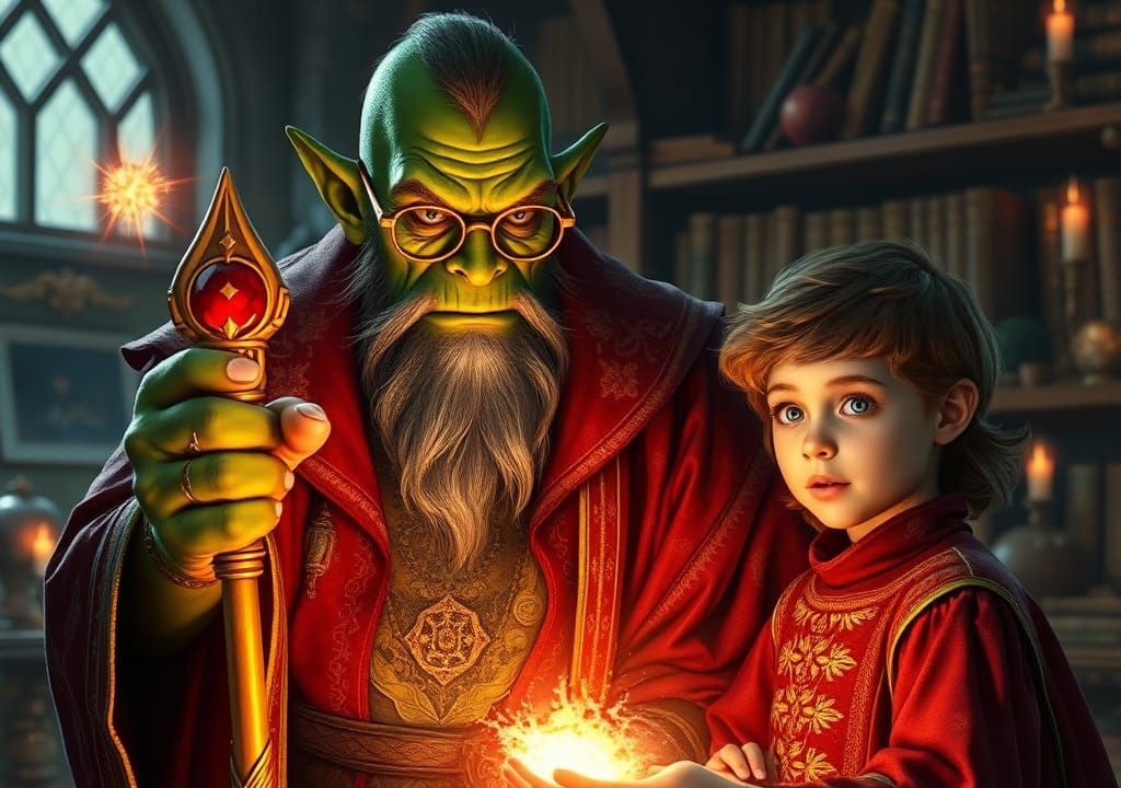 Orc Wizard Teaching Magic, Digital Art Style