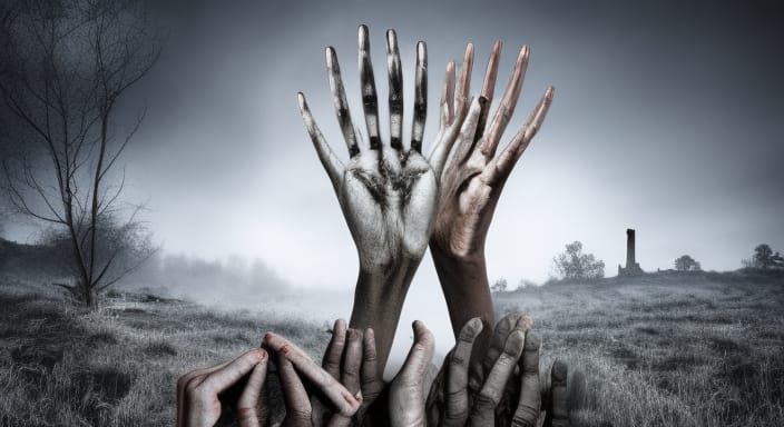 Eerie Hands Cluster in Surreal Village