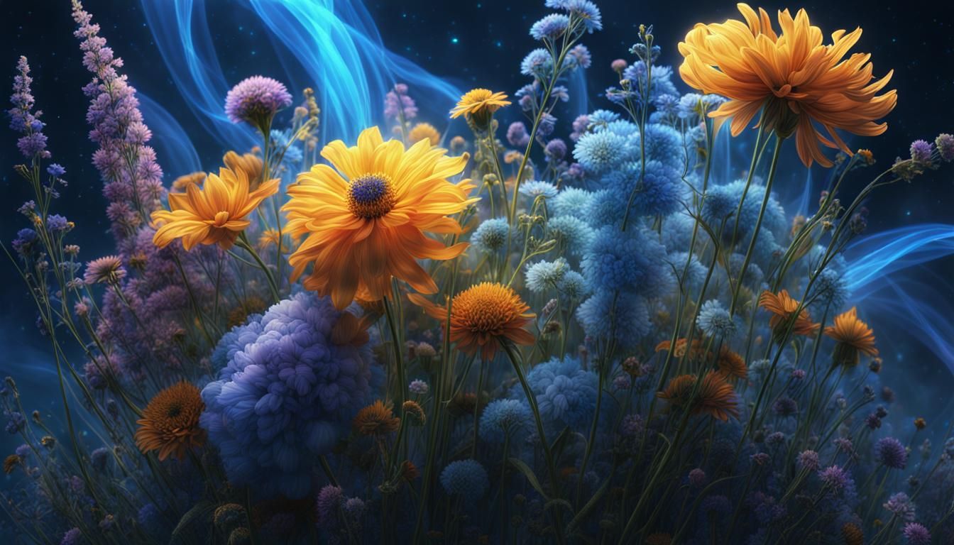 Celestial Bouquet of Flowers in Blue Tones