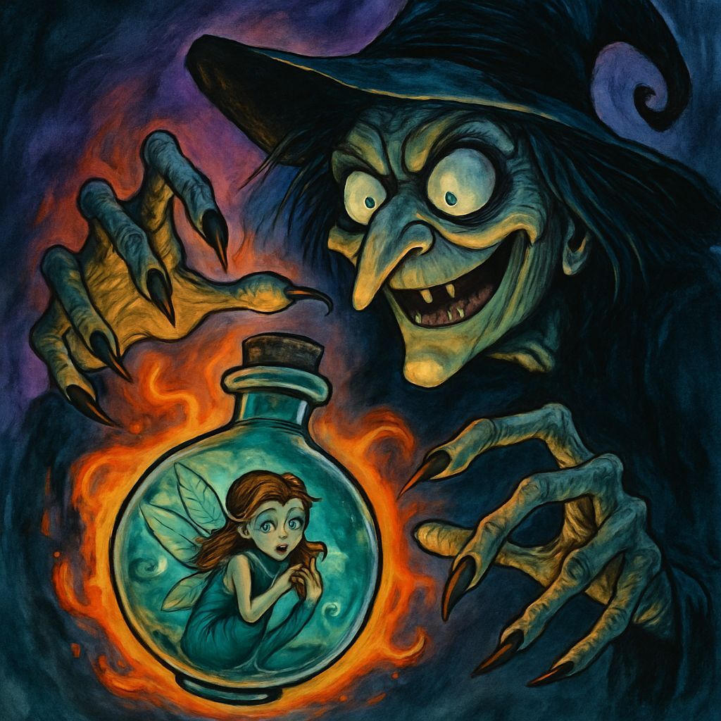 Fairy Trapped in Floating Potion Bottle, Grinning