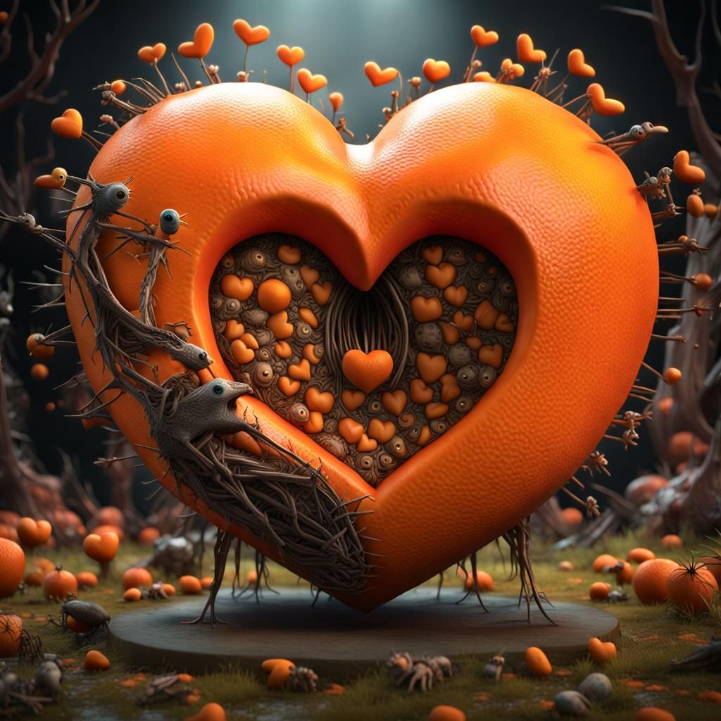Enormous Heart Swarming with Creatures: Digital Art