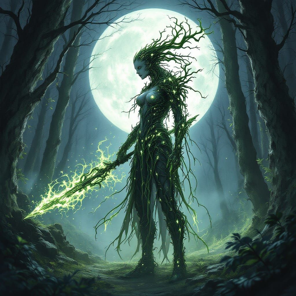 Mystical Sylvari Warrior in Moonlit Forest