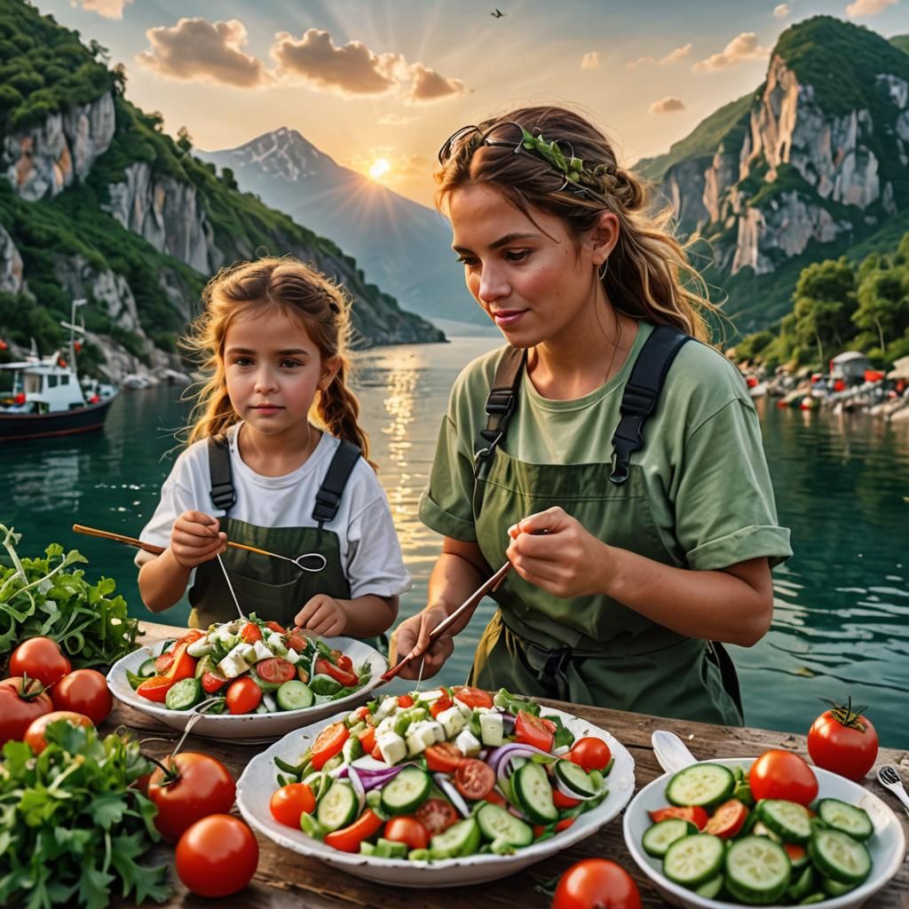 Fisherwomen Enjoying Shopska Salad: Macro Photography
