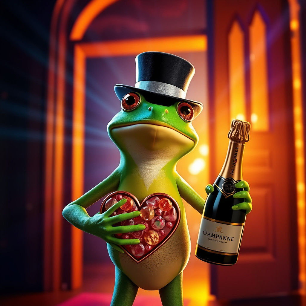 Debonair Frog at Party: Pixar-Style 3D Digital Art