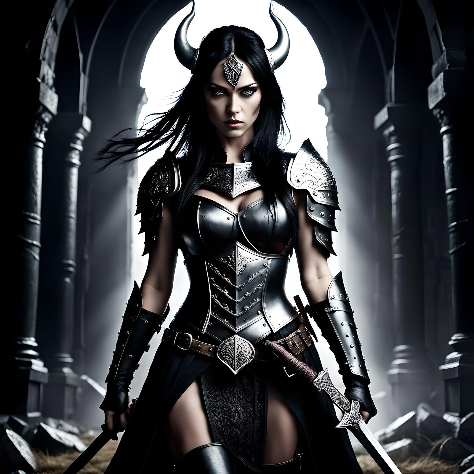 Black Armored Norse Maiden in Gothic Style
