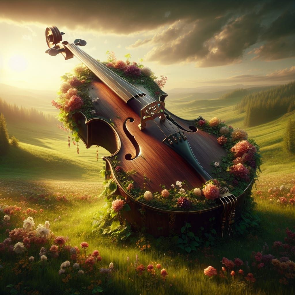 Cello in Meadow: Fantasy Matte Painting