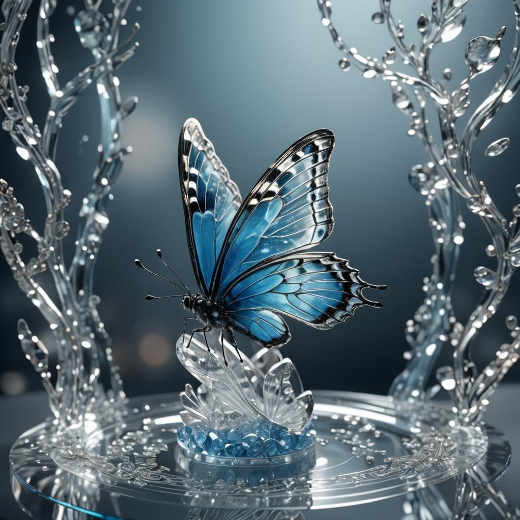 Luminous Crystal Glass Butterfly Sculpture in Magical Style