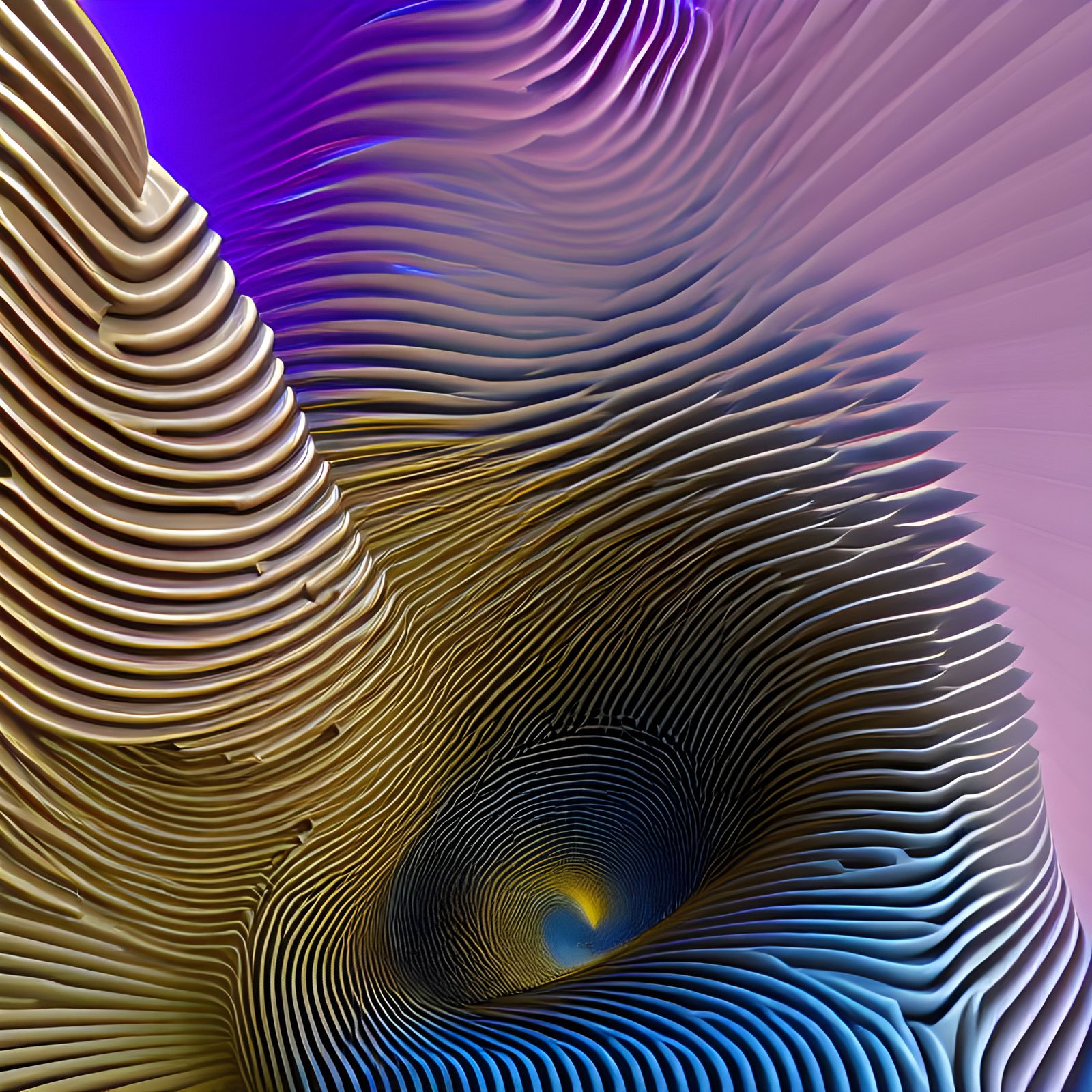 Golden 3D Abstract Fractal Art in Ultrarealism