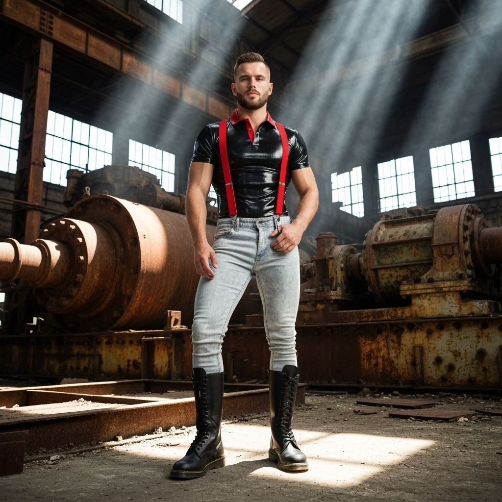 Athletic Man in Sunlit Abandoned Factory Hall