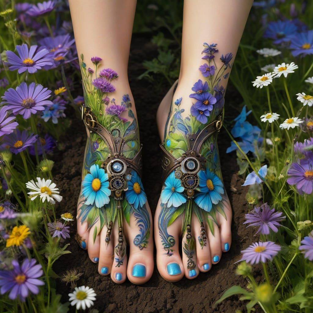 colorful painting of wildflower field on feet