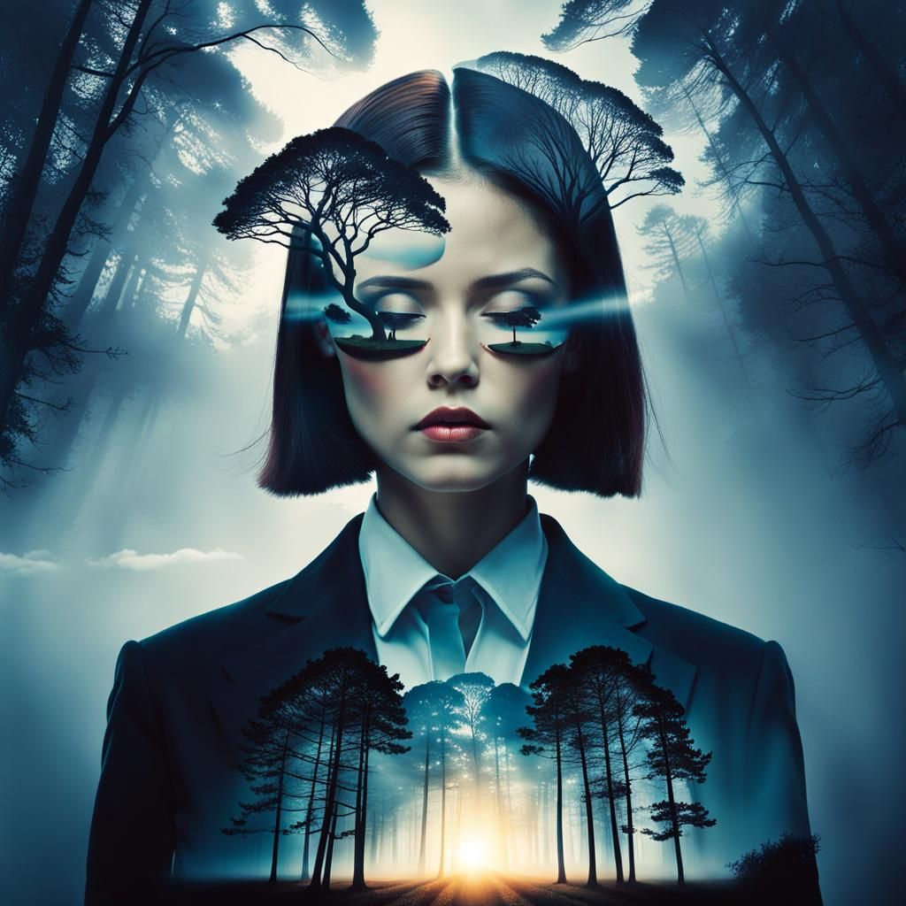 Surreal Double Exposure Portrait in Twilight