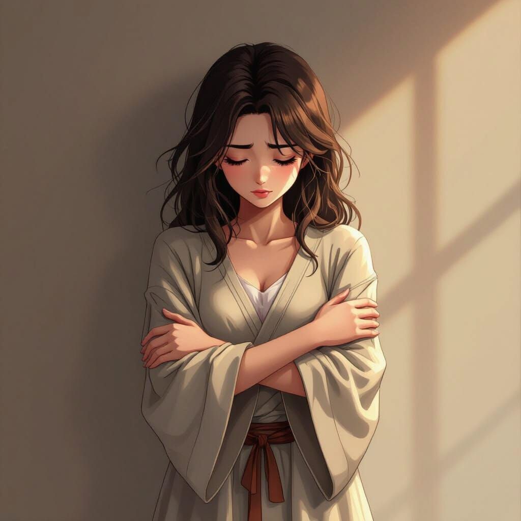 Woman in Pain: Cartoon-Style Digital Illustration