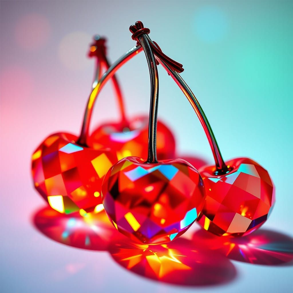 Ethereal Glass Cherries Shine with Multicolored Light