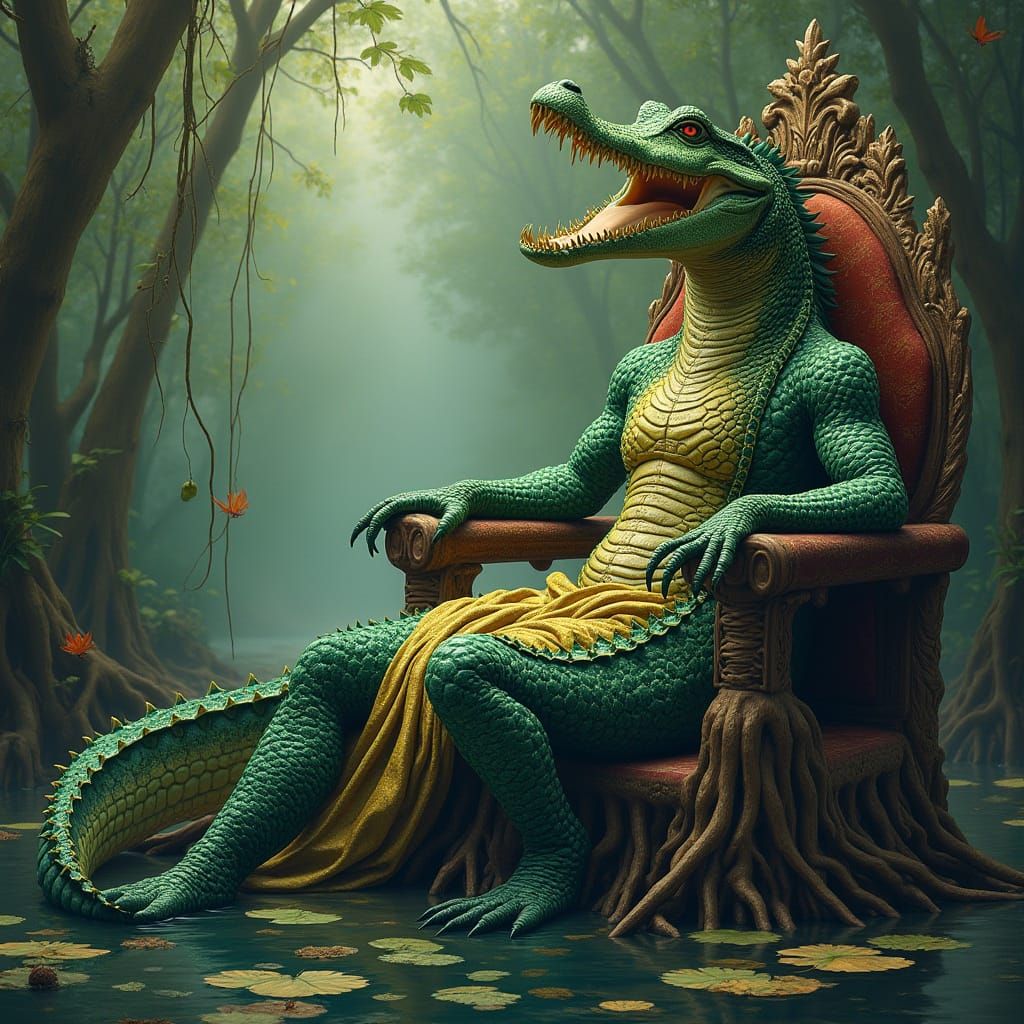 Crocodile Queen of Tropical Wetlands: Haeckel & Audubon Styl...