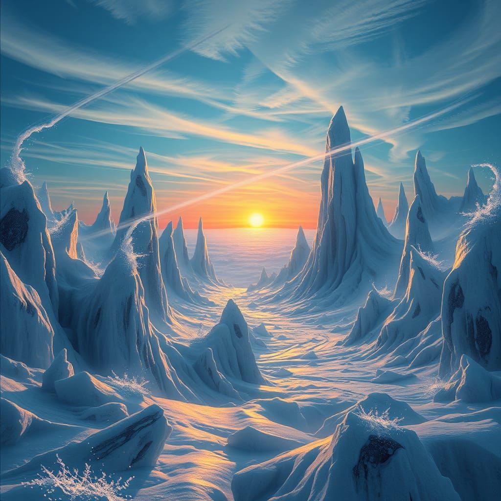 Crystalline Spires in Frozen Alien Landscape