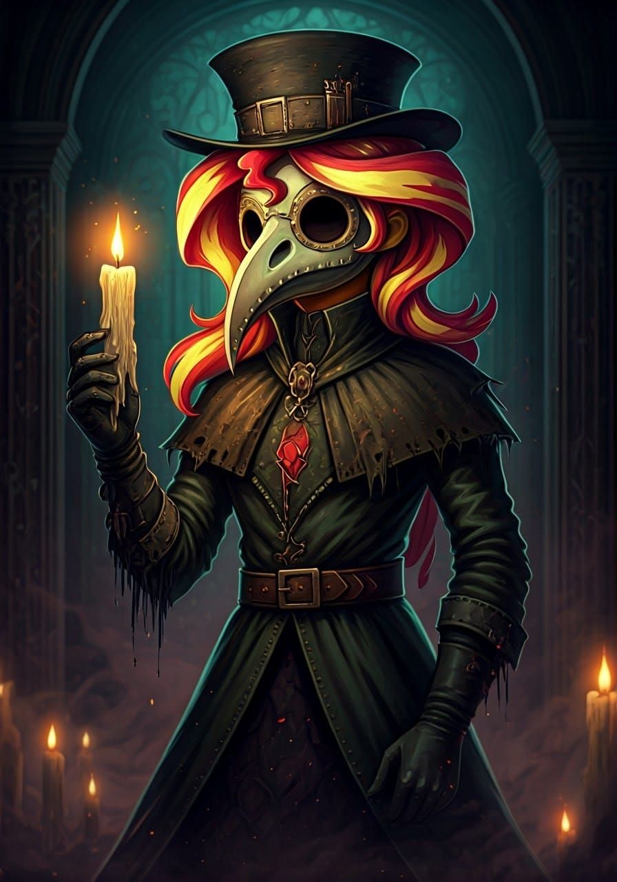 Plague Doctor Portrait with Eerie Art Nouveau Details