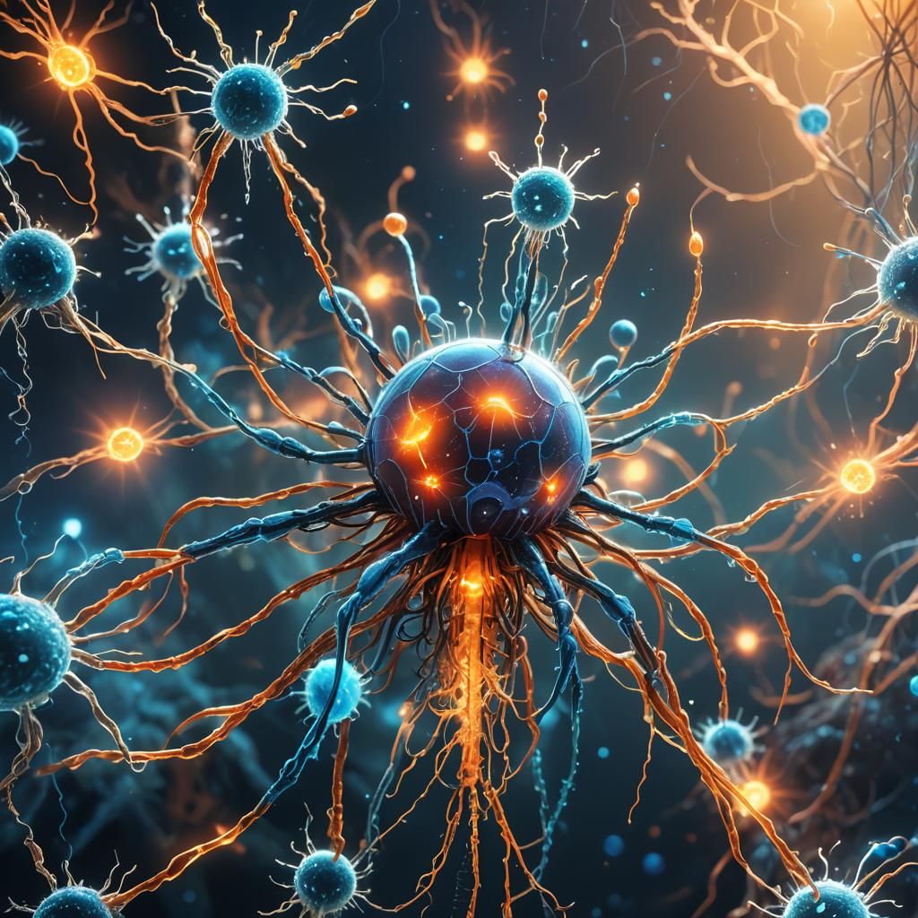 Bacteriophage T4 Infecting Bacterium: Bioluminescent Concept...