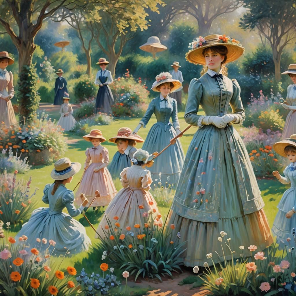 Victorian Croquet Game in Impressionist Style