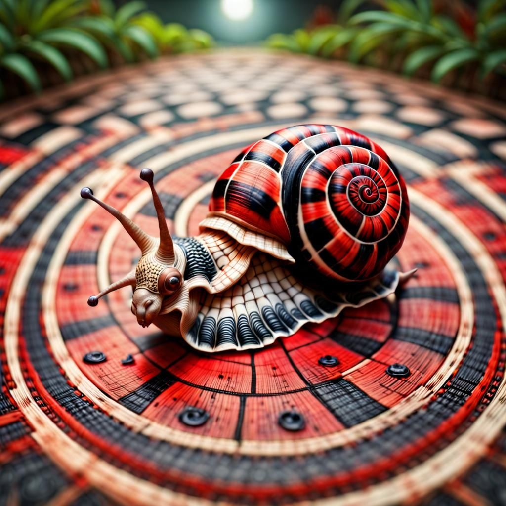 Ladybug-Snail Hybrid in Checkerboard Maze, 3D Art