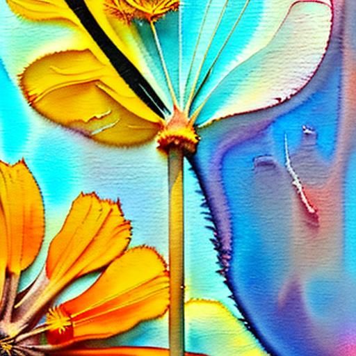 Solitary Dandelion in Wind: Abstract Impasto Watercolor