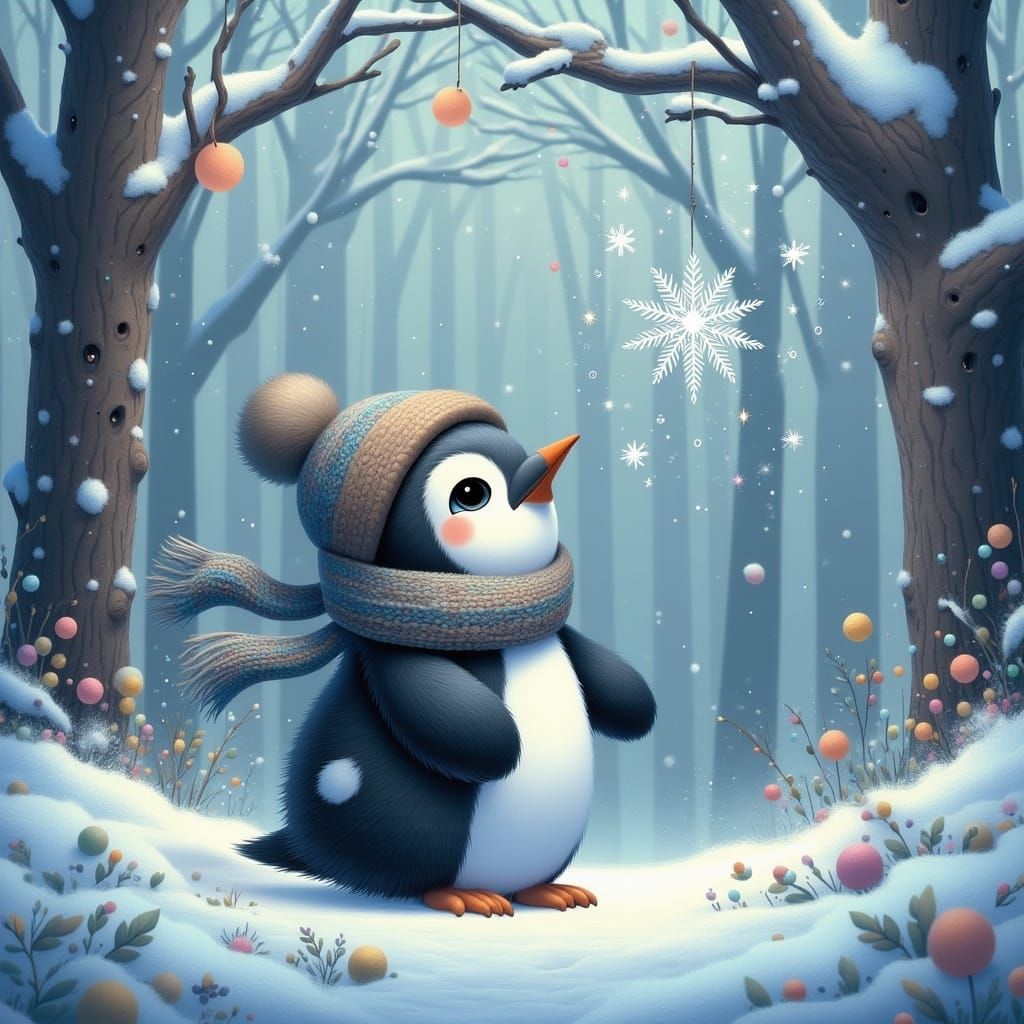 Penguin's Snowy Adventure: A Whimsical Winter Scene