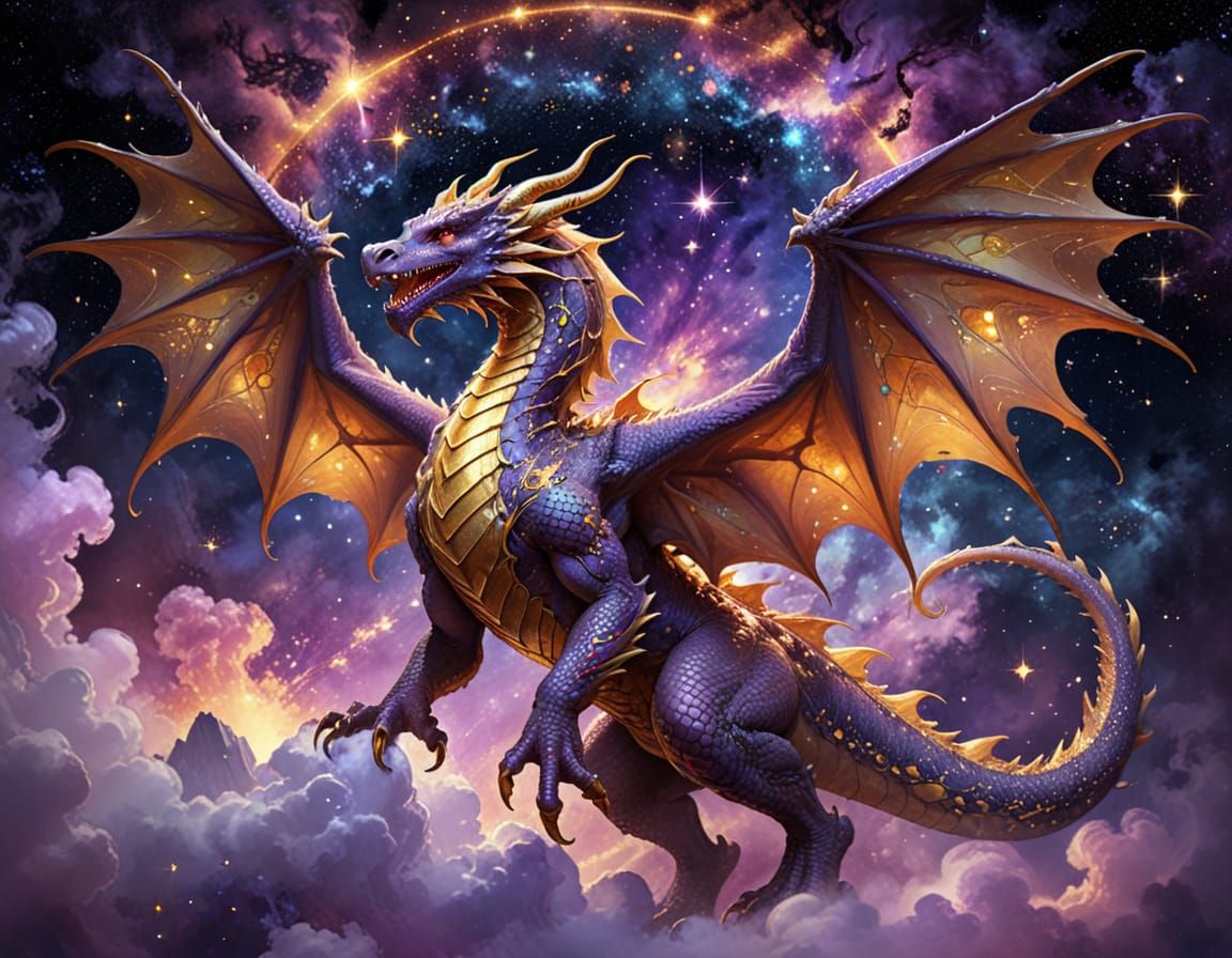 Celestial Dragon Soaring Through a Nebula in Cosmic Art