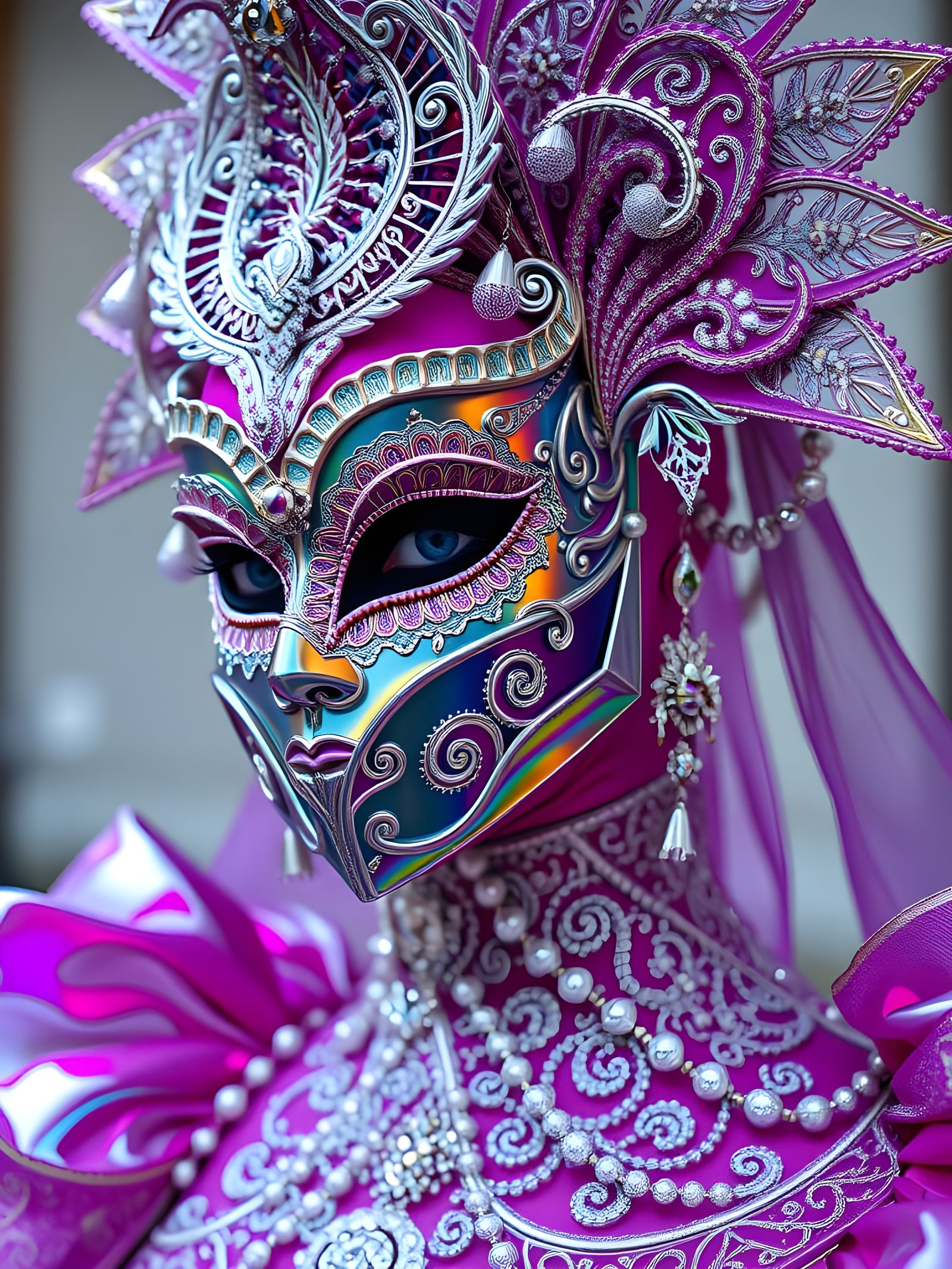 Lady in Iridescent Chrome Carneval Dress