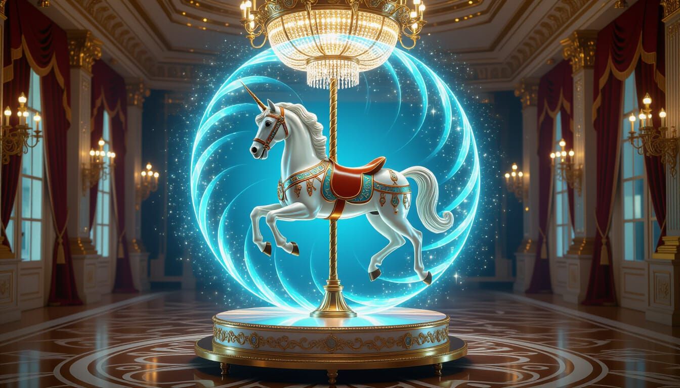 Brass Carousel Horse in Energy Vortex Ballroom