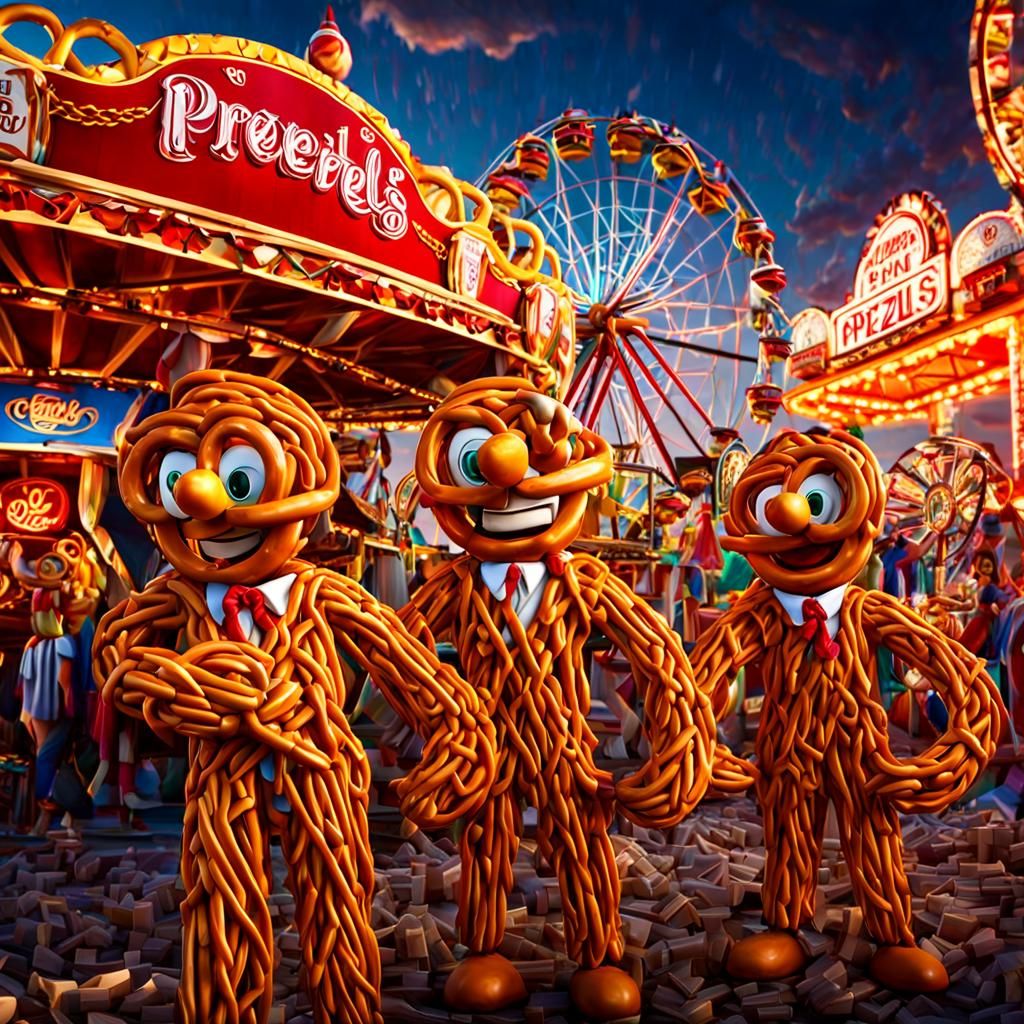 Pretzel People at the Fair: 3D Digital Art