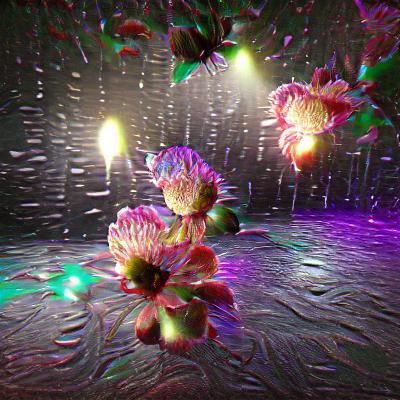 Luminous Flowers in Rain: 8K 3D Rendering
