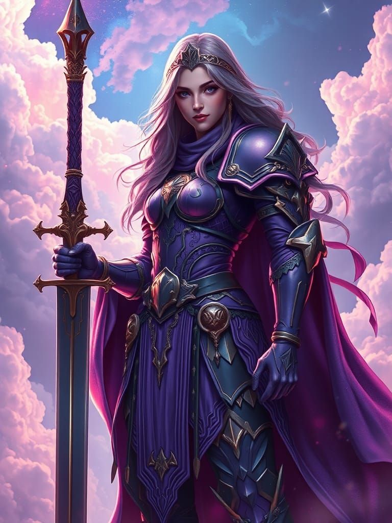 Majestic Female Paladin in Dreamlike Aurora Environment