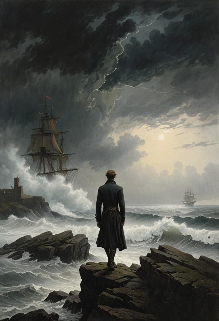 Stormy Seascape with Castle in Romantic Style