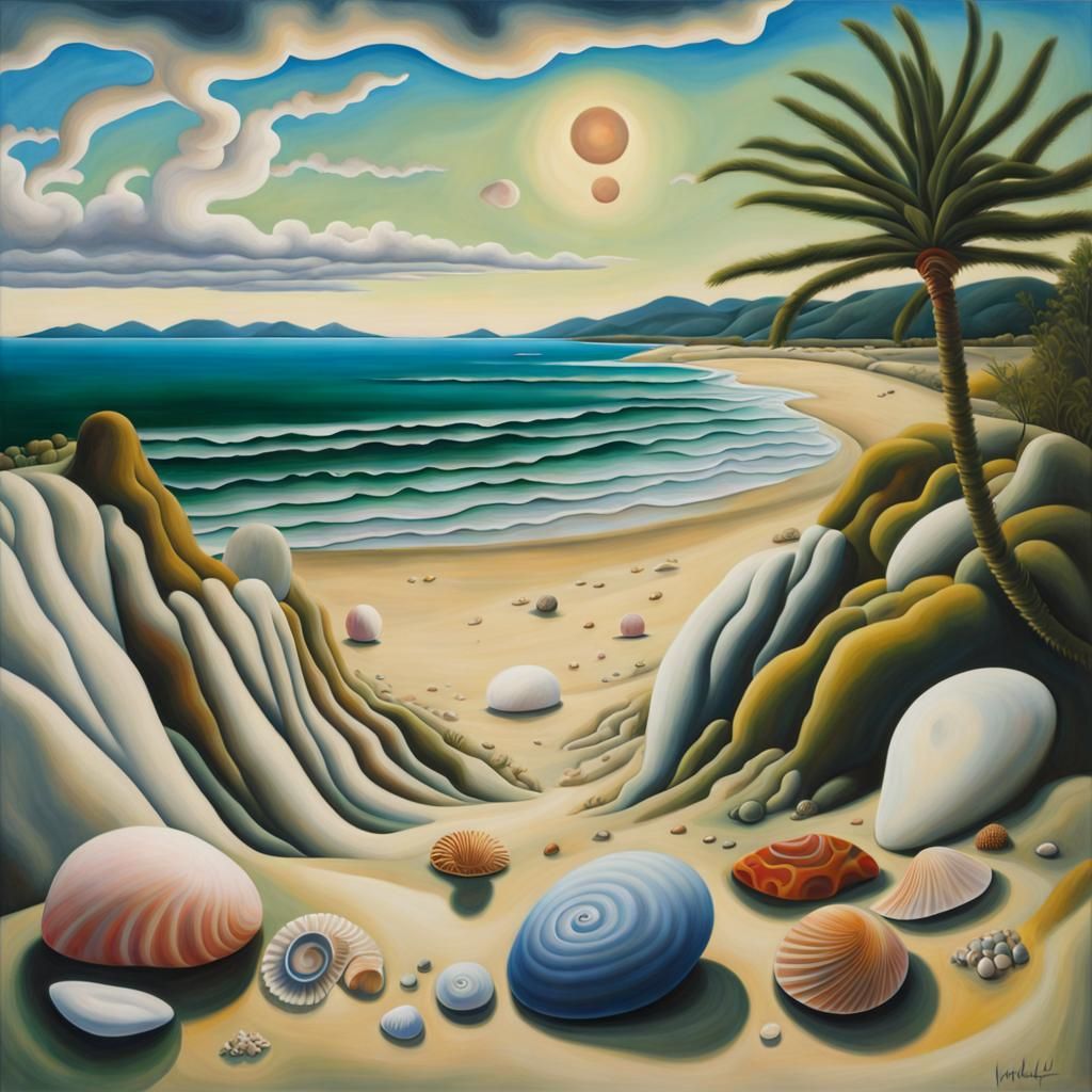 Beach Scene in Kandinsky Oil Painting Style