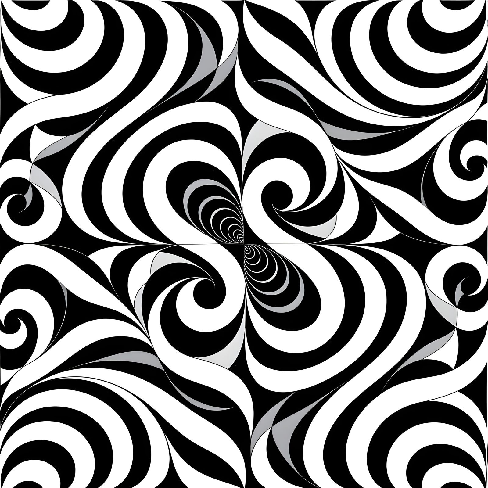 Abstract Black and White Moiré Patterns with Curved Lines